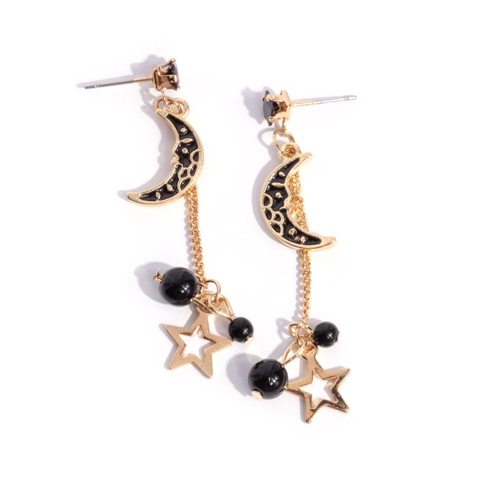 Gold and Black Moon and Star Earrings
